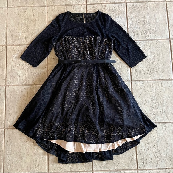 City Chic Womens Plus Size 20 Black Lace Lover Hi Low Midi Belt Dress NWT A-Line - Picture 4 of 12